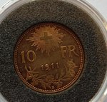 Швейцария 10 франков Золото 1911 г. (0,900) 3,2258 г