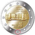 МАЛЬТА: 2 евро в 2021 г. Храмы Тарксиен с маркировкой F BU